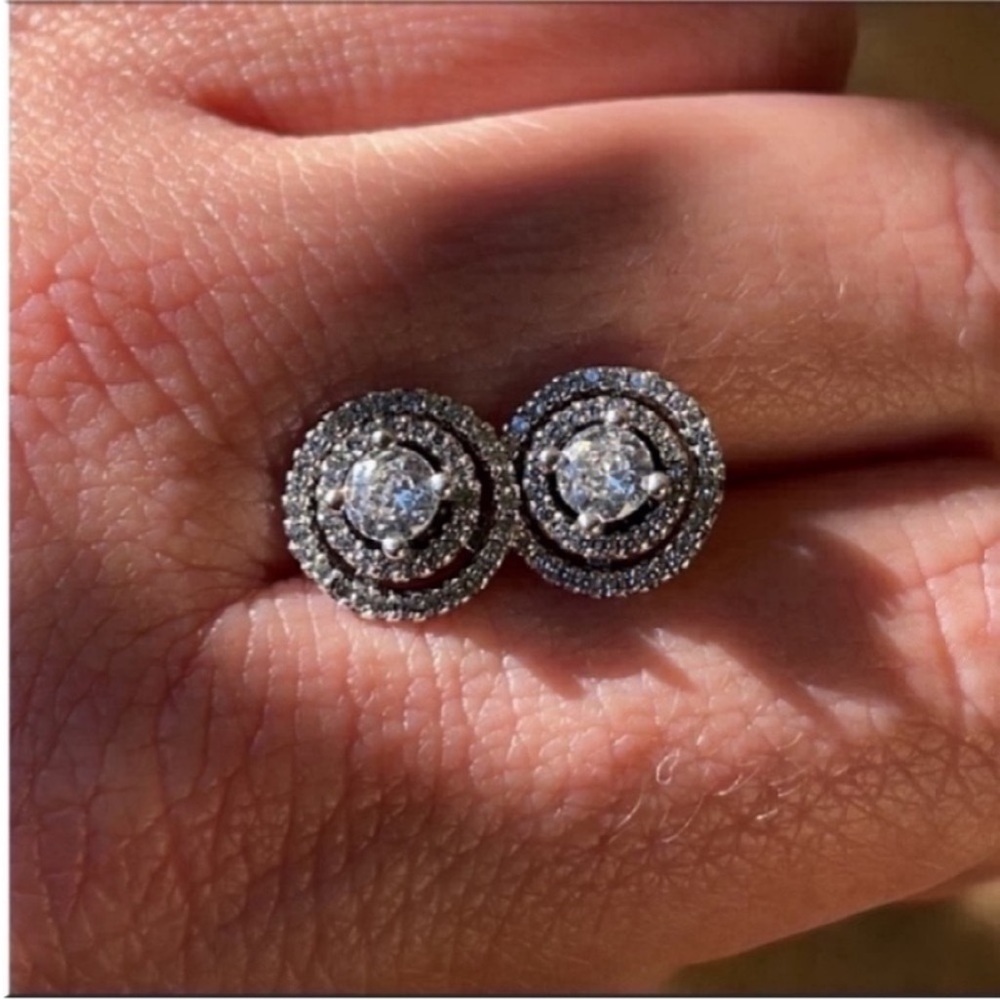 Pandora Solitaire Cut 925 Sterling Silver Cluster Chandelier Halo Earrings New - Picture 9 of 12